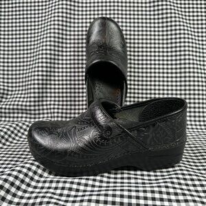 Dansko Leather Tooled Western Black Professional Clogs Women's EU 38 / US  7.5-8